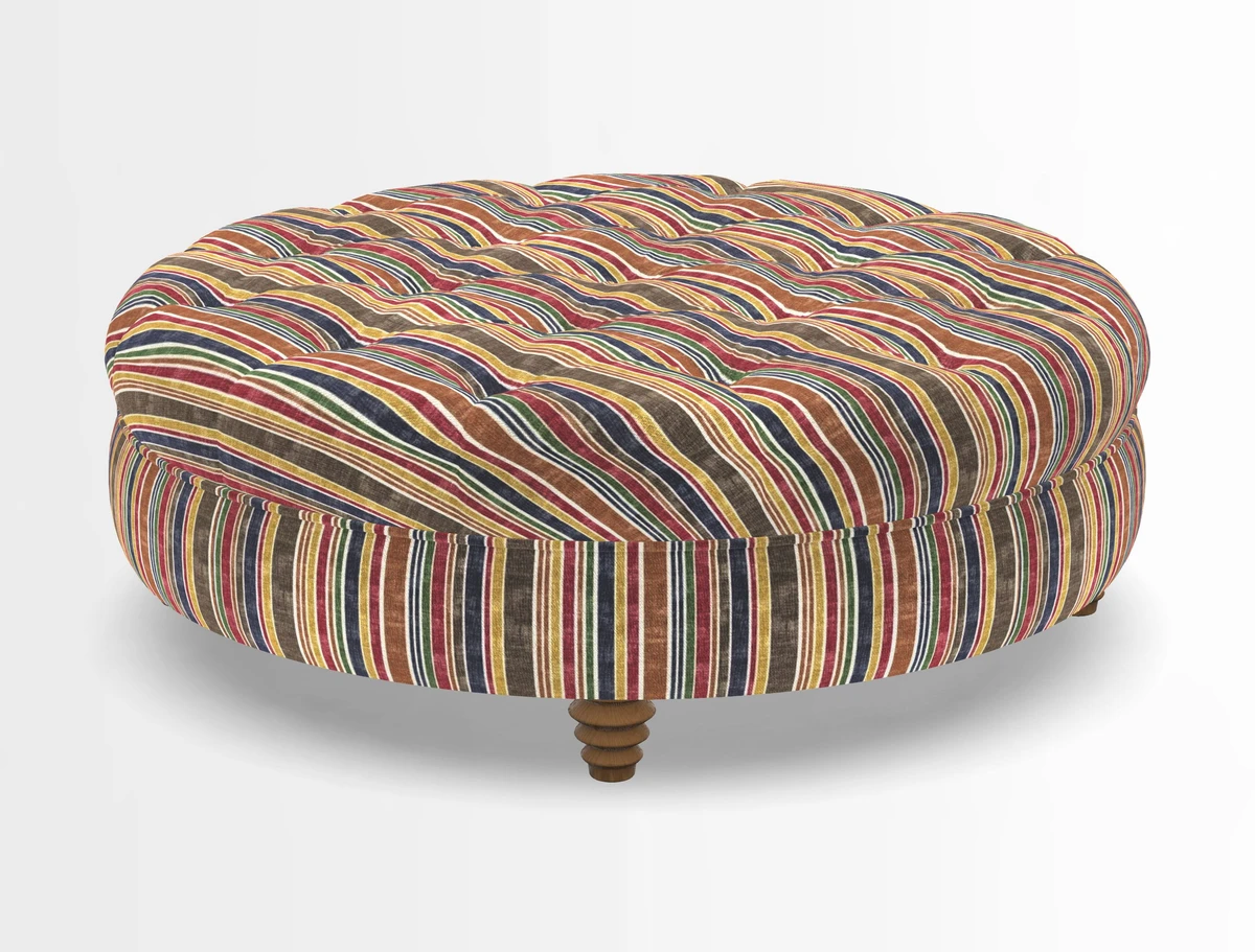 Helmsley Round Footstool in Linwood Omega Velvet Navy