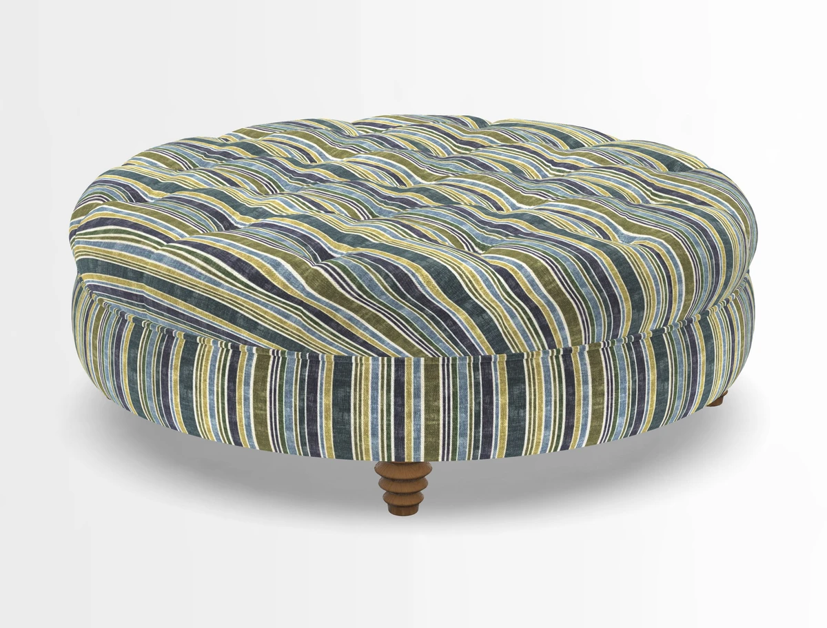 Helmsley Round Footstool in Linwood Omega Velvet Navy