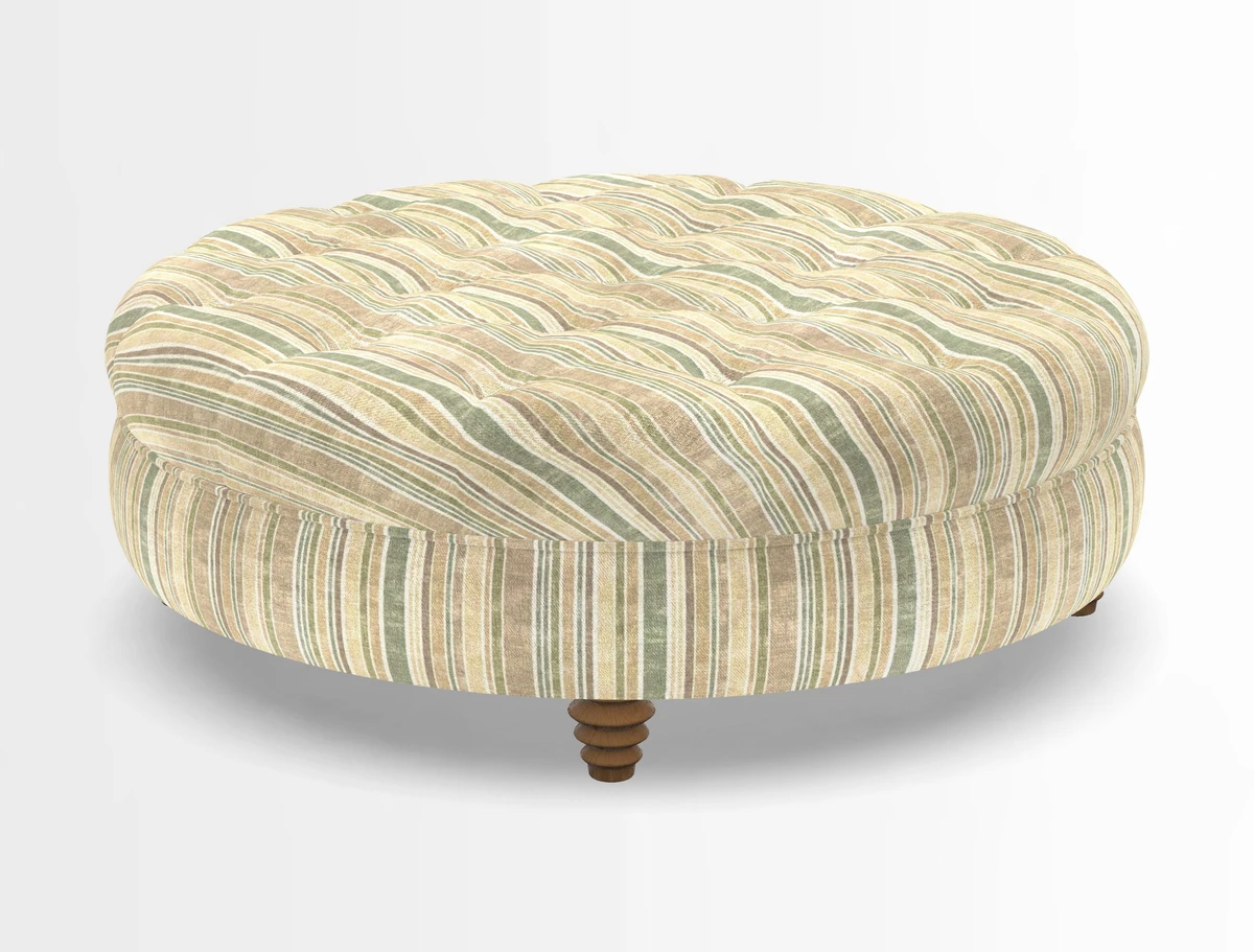 Helmsley Round Footstool in Linwood Omega Velvet Navy