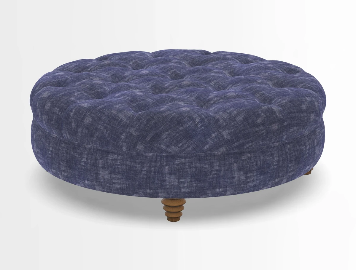 Helmsley Round Footstool in Linwood Omega Velvet Navy