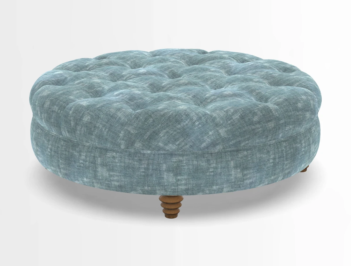Helmsley Round Footstool in Linwood Omega Velvet Navy