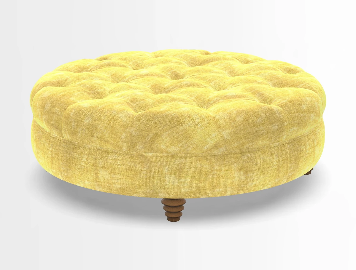 Helmsley Round Footstool in Linwood Omega Velvet Navy