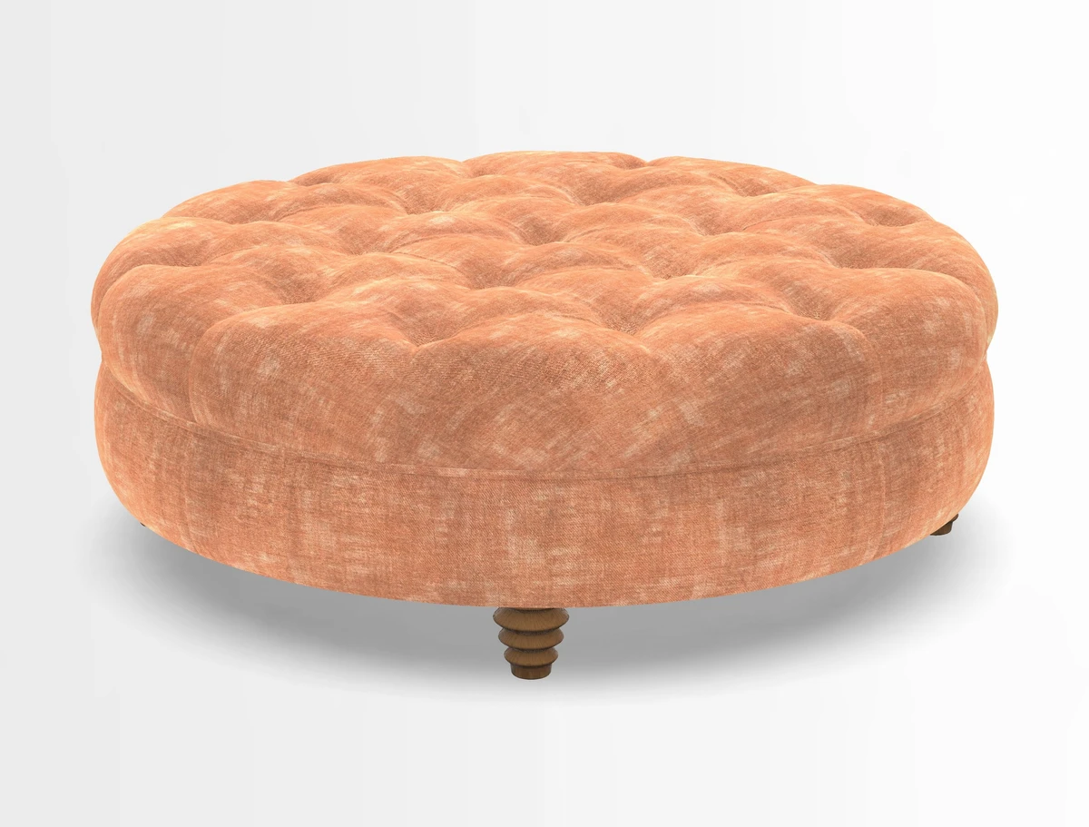 Helmsley Round Footstool in Linwood Omega Velvet Navy