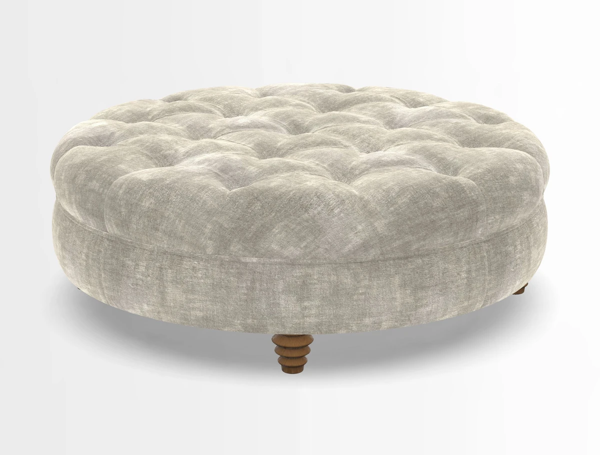 Helmsley Round Footstool in Linwood Omega Velvet Navy