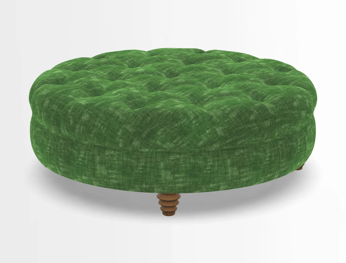 Helmsley Round Footstool in Linwood Omega Velvet Navy