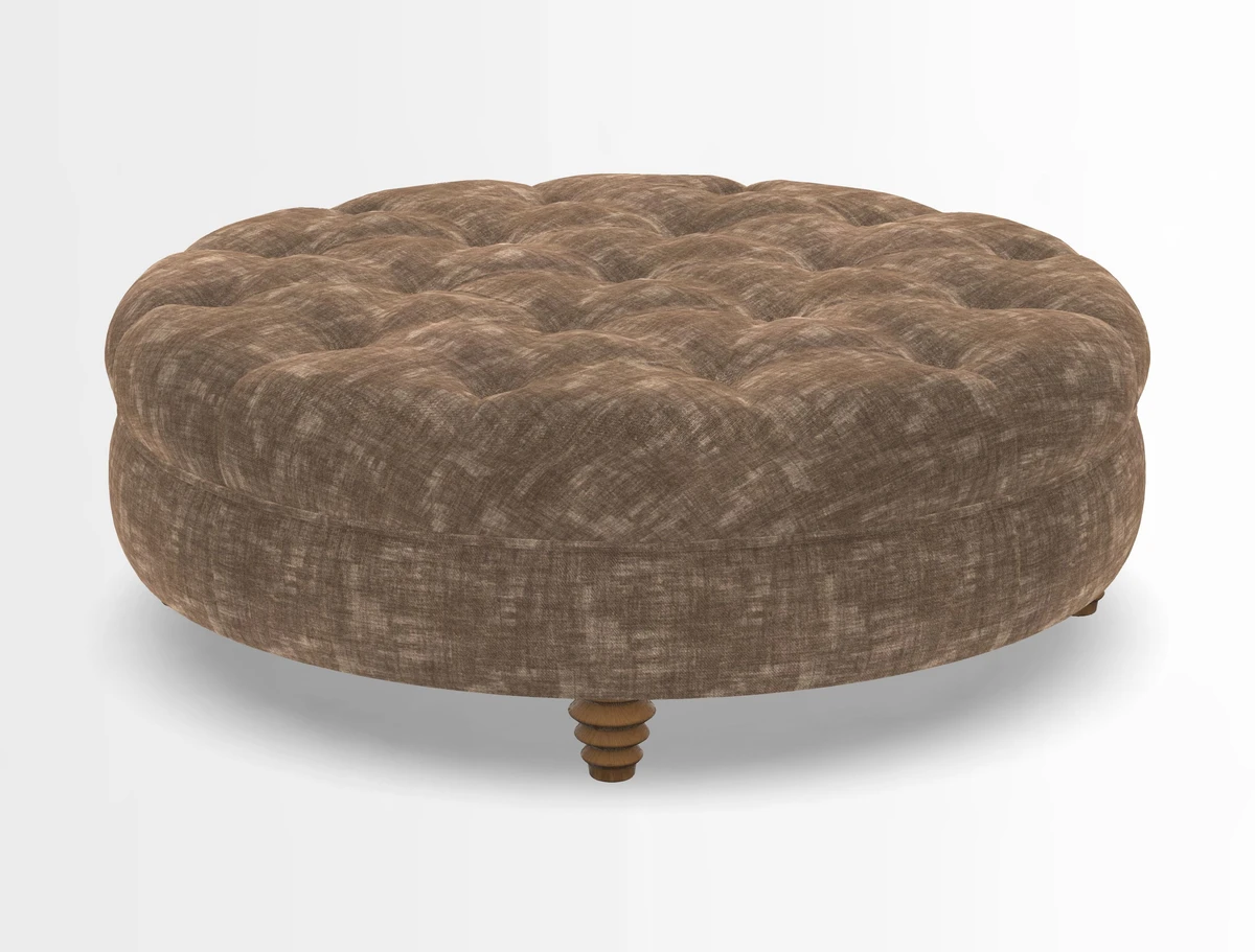 Helmsley Round Footstool in Linwood Omega Velvet Navy
