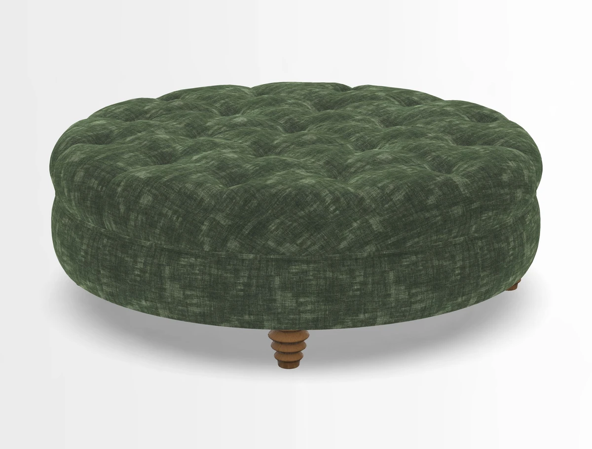Helmsley Round Footstool in Linwood Omega Velvet Navy