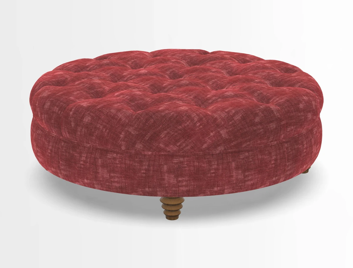 Helmsley Round Footstool in Linwood Omega Velvet Navy