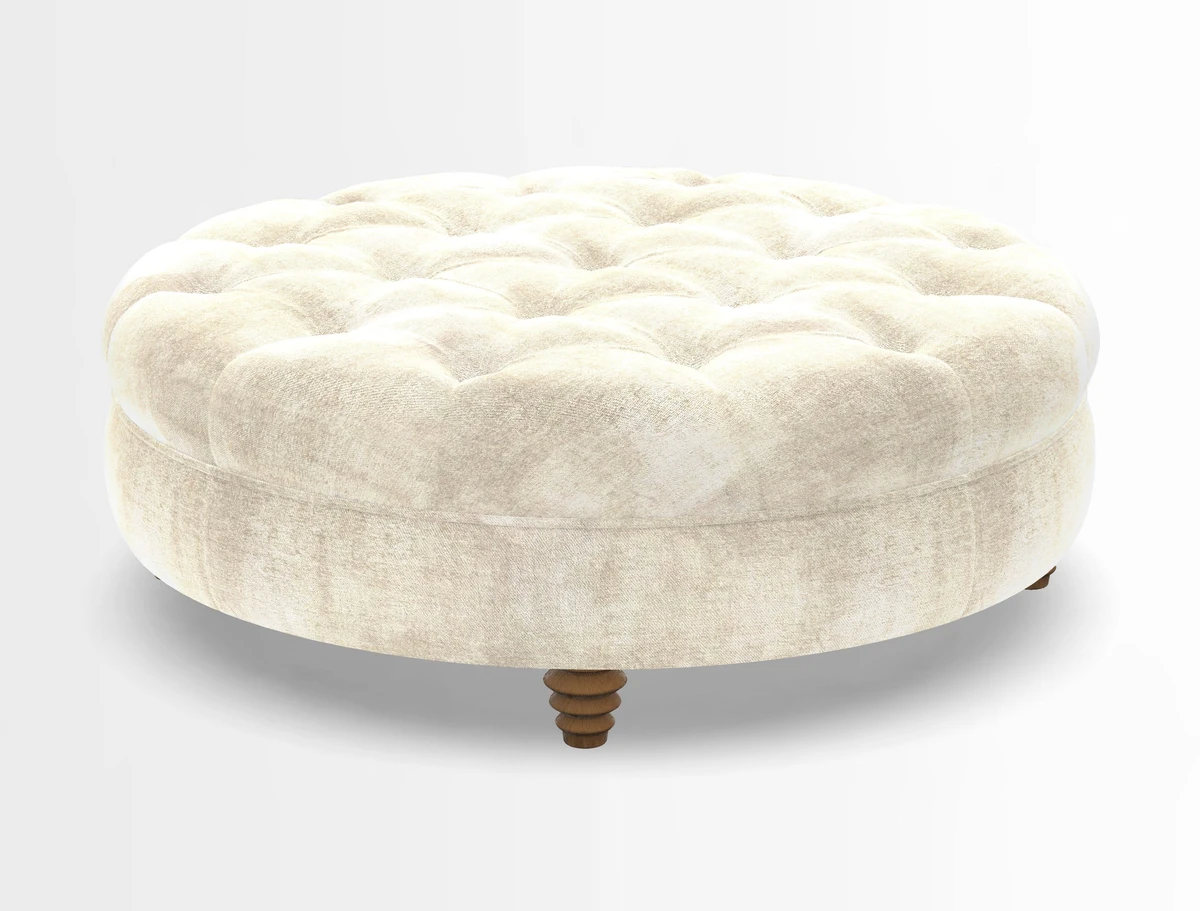 Helmsley Round Footstool in Linwood Omega Velvet Navy