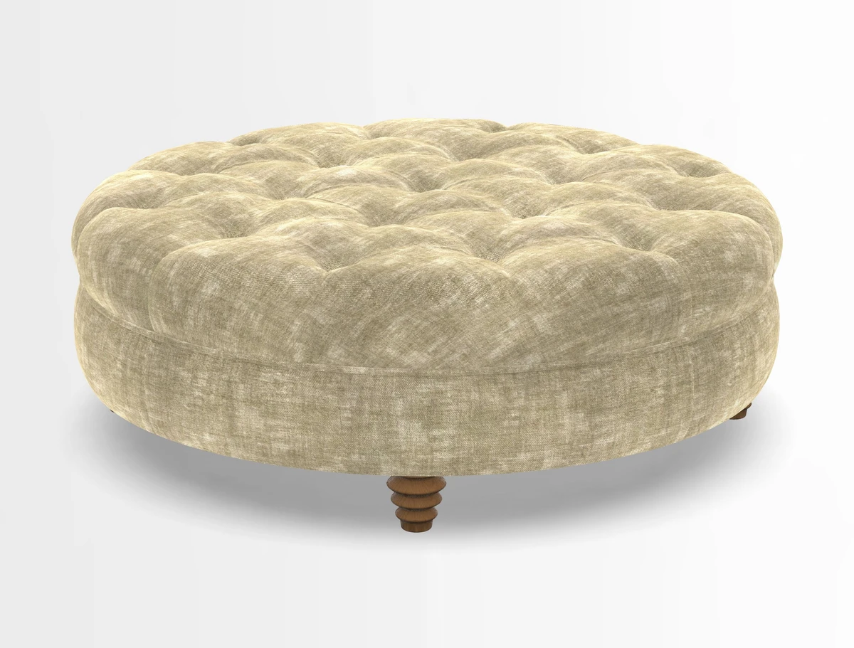 Helmsley Round Footstool in Linwood Omega Velvet Navy