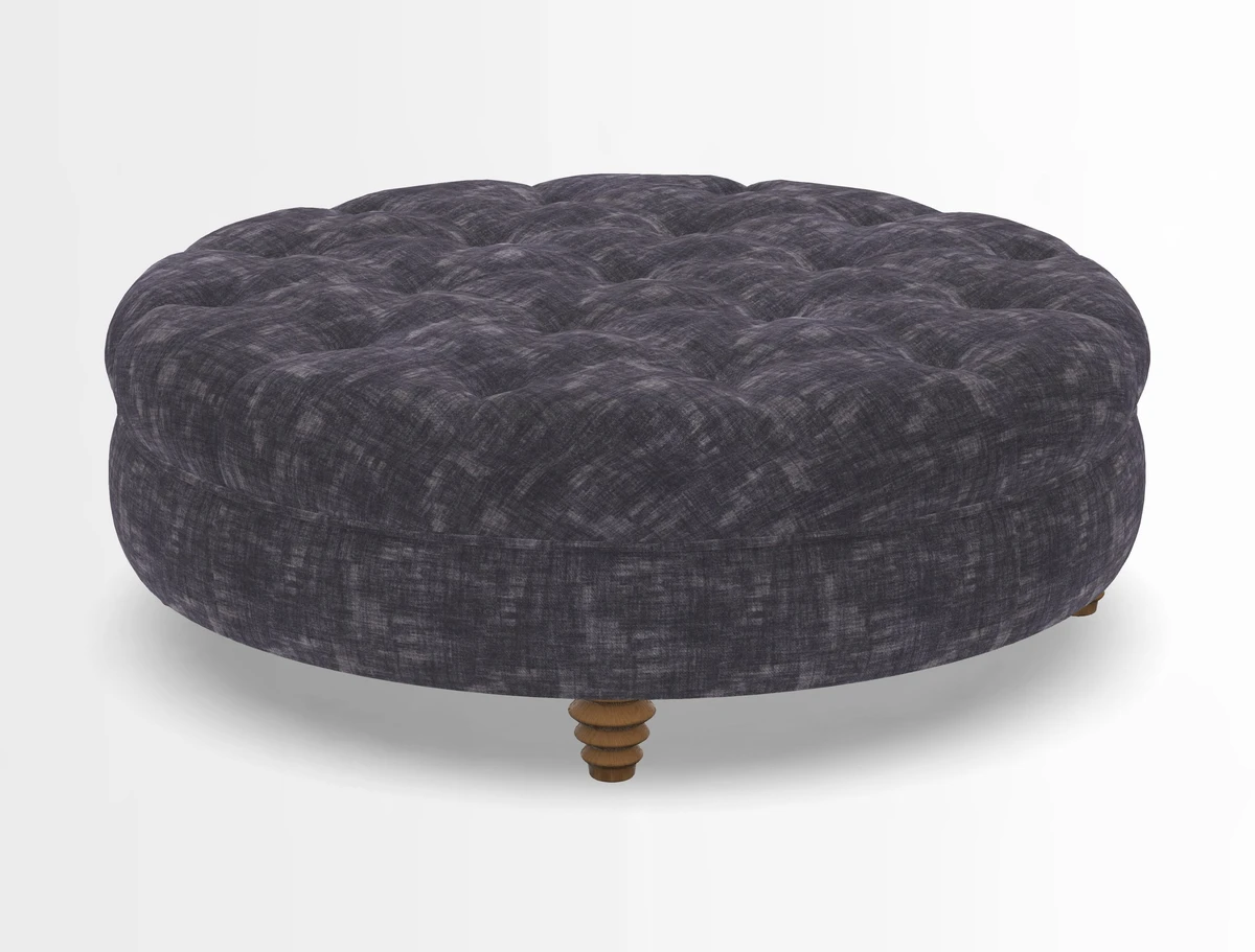 Helmsley Round Footstool in Linwood Omega Velvet Navy