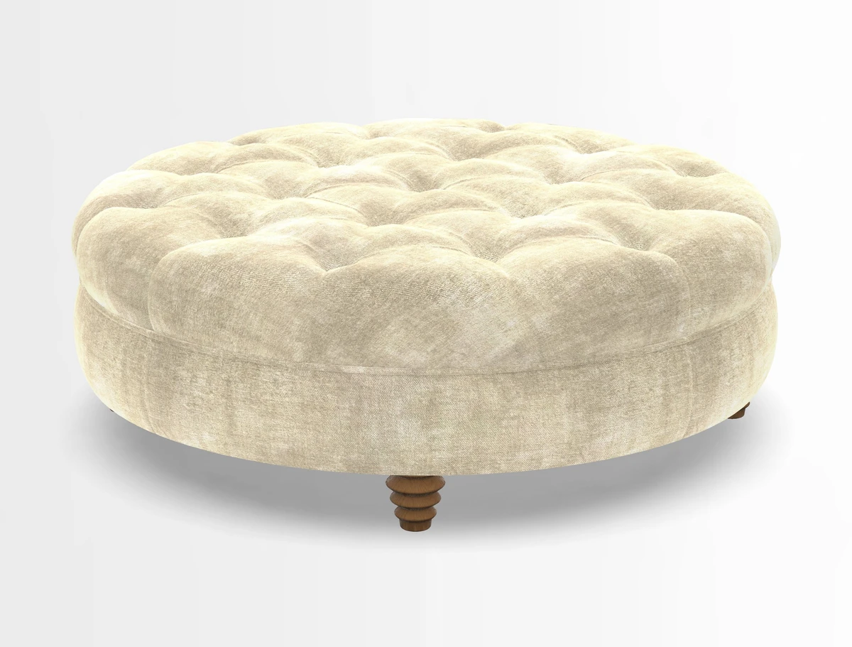 Helmsley Round Footstool in Linwood Omega Velvet Navy
