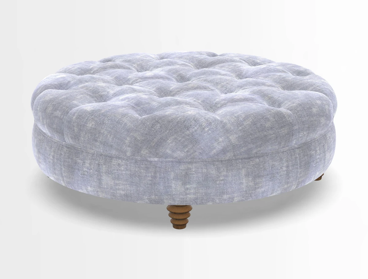 Helmsley Round Footstool in Linwood Omega Velvet Navy