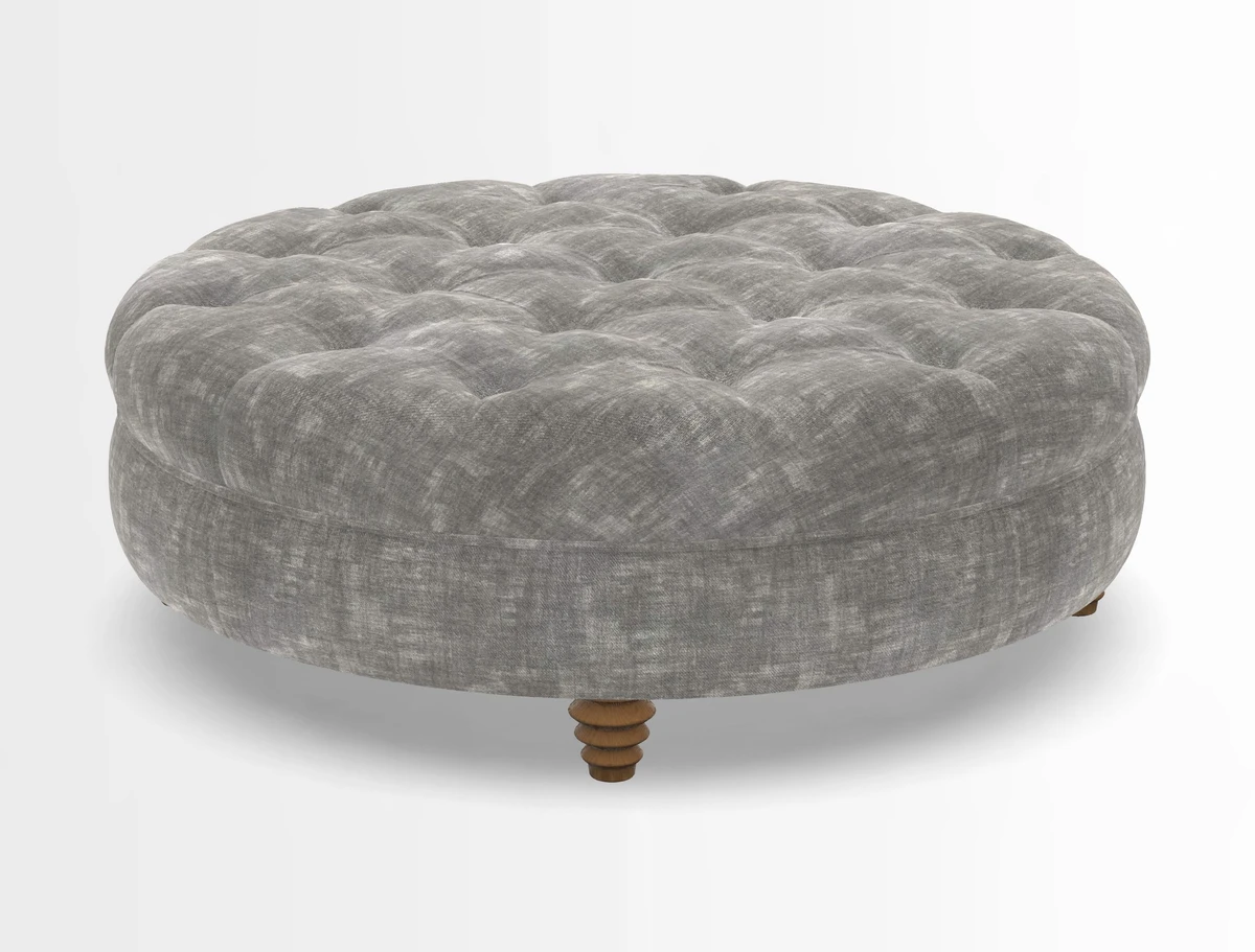 Helmsley Round Footstool in Linwood Omega Velvet Navy