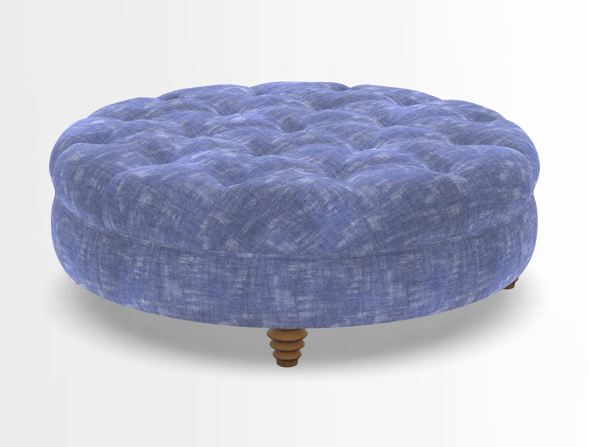 Helmsley Round Footstool in Linwood Omega Velvet Navy