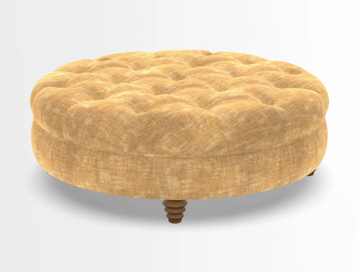 Helmsley Round Footstool in Linwood Omega Velvet Navy