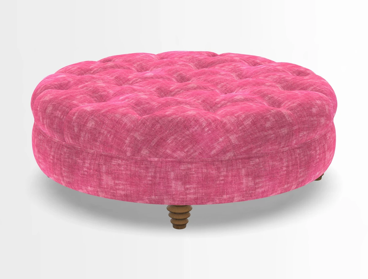Helmsley Round Footstool in Linwood Omega Velvet Navy