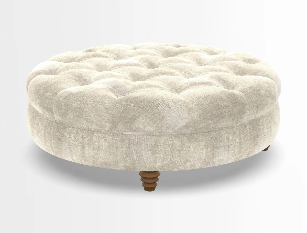 Helmsley Round Footstool in Linwood Omega Velvet Navy
