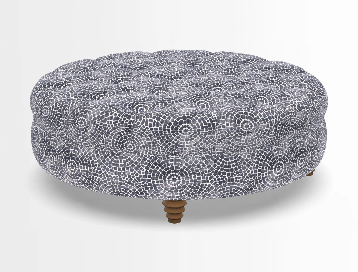 Helmsley Round Footstool in Linwood Omega Velvet Navy