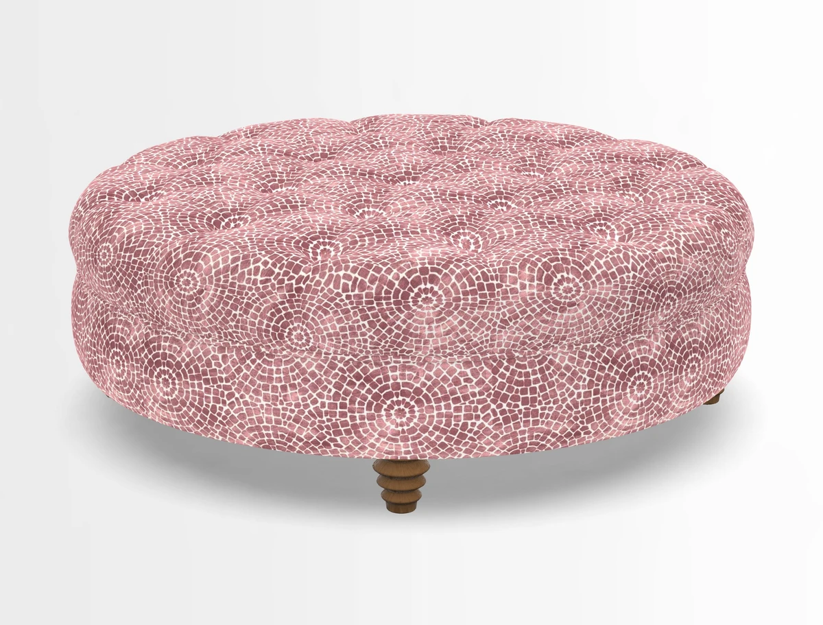 Helmsley Round Footstool in Linwood Omega Velvet Navy