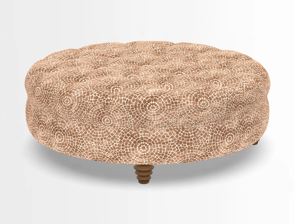 Helmsley Round Footstool in Linwood Omega Velvet Navy