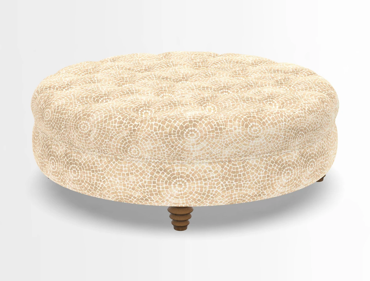 Helmsley Round Footstool in Linwood Omega Velvet Navy