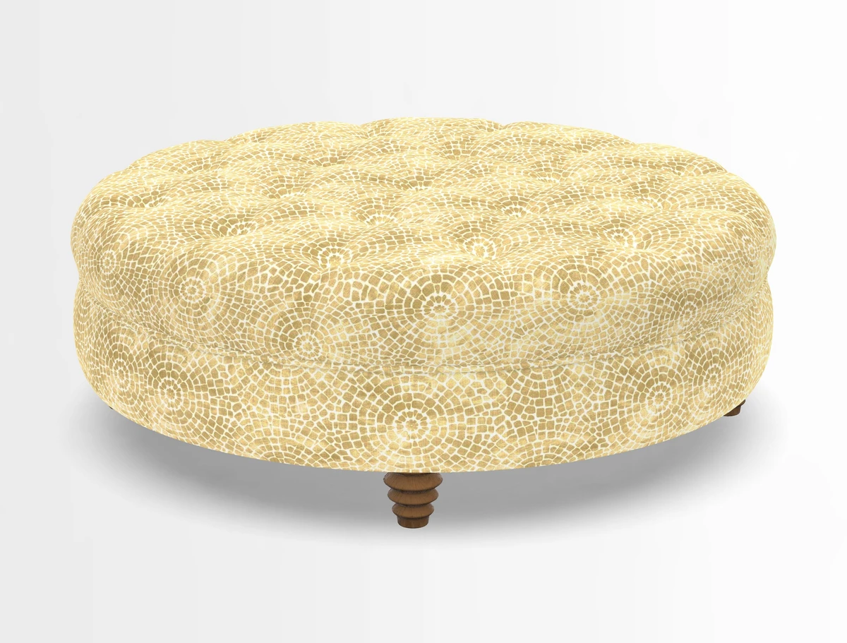 Helmsley Round Footstool in Linwood Omega Velvet Navy