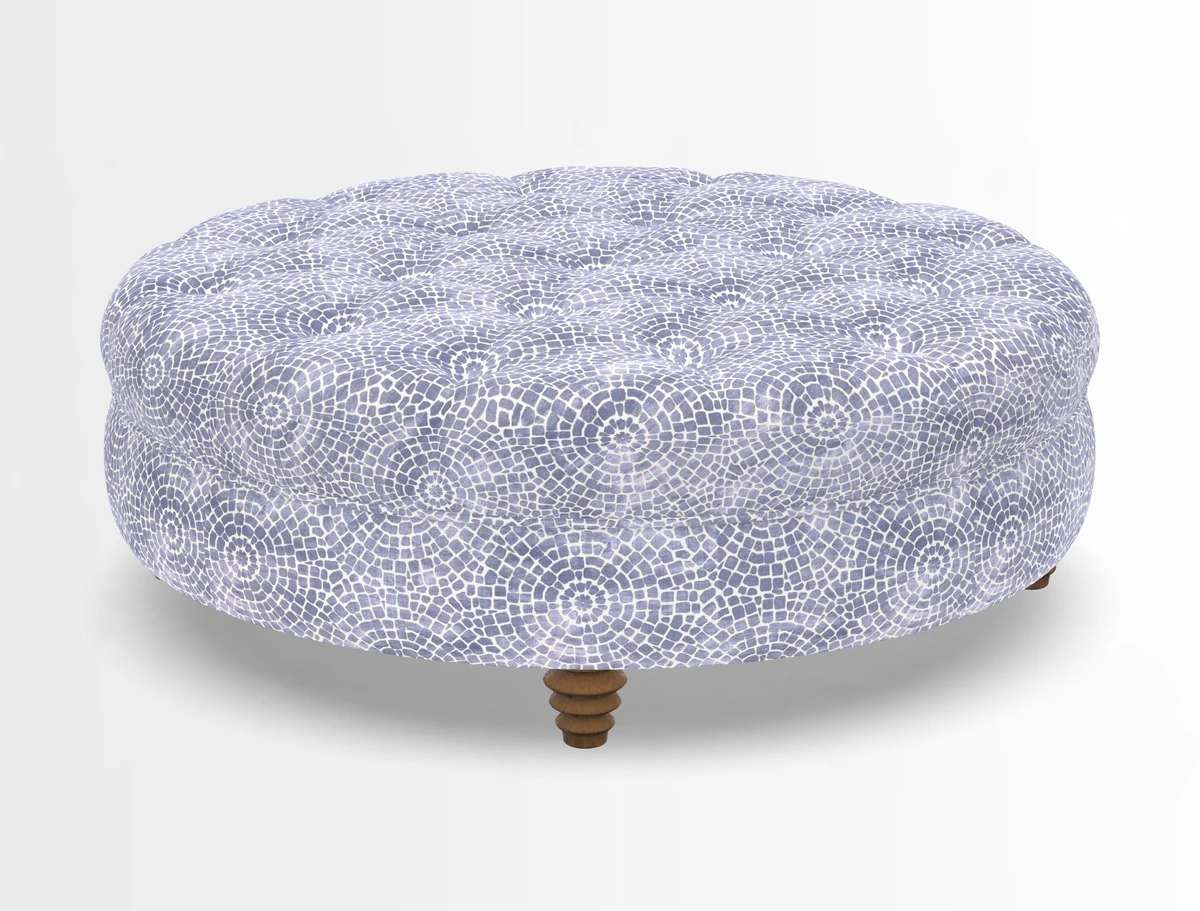 Helmsley Round Footstool in Linwood Omega Velvet Navy
