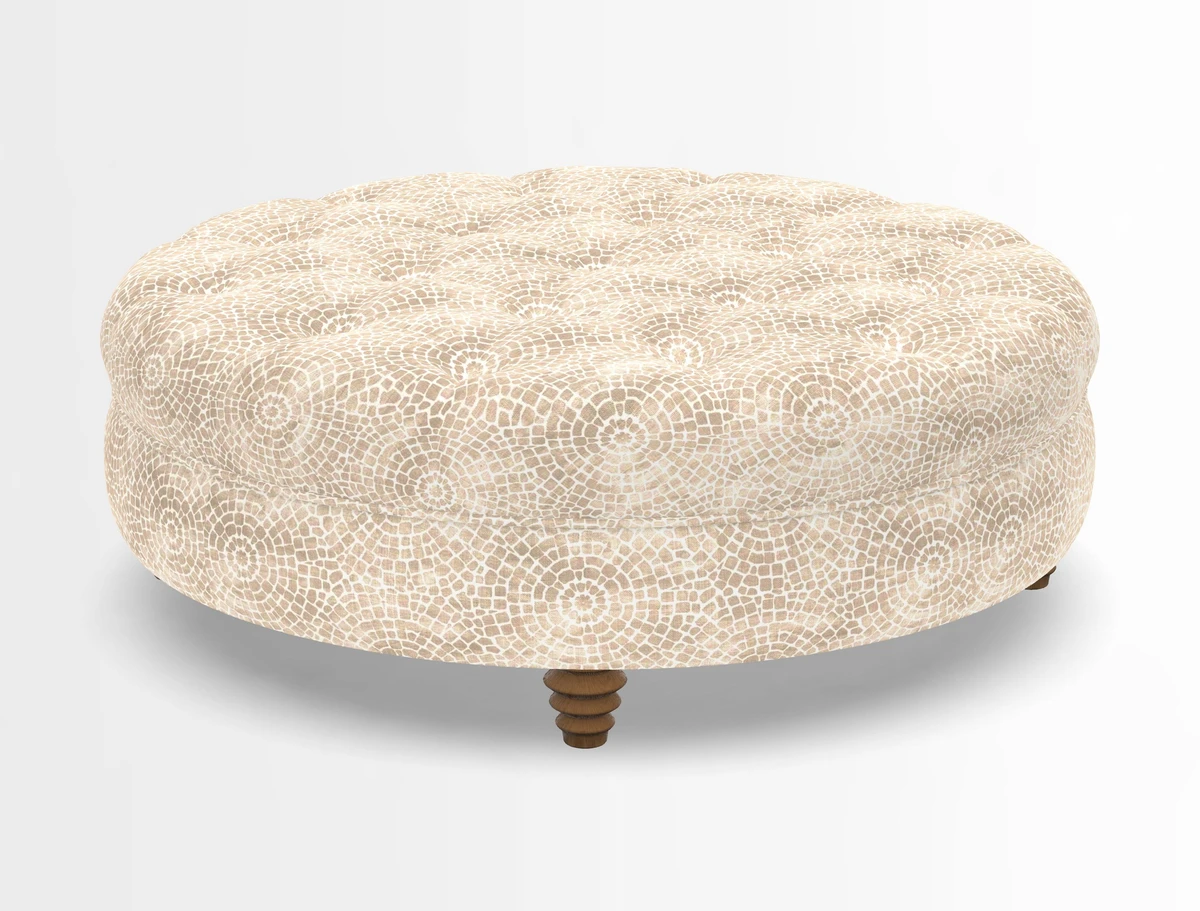 Helmsley Round Footstool in Linwood Omega Velvet Navy