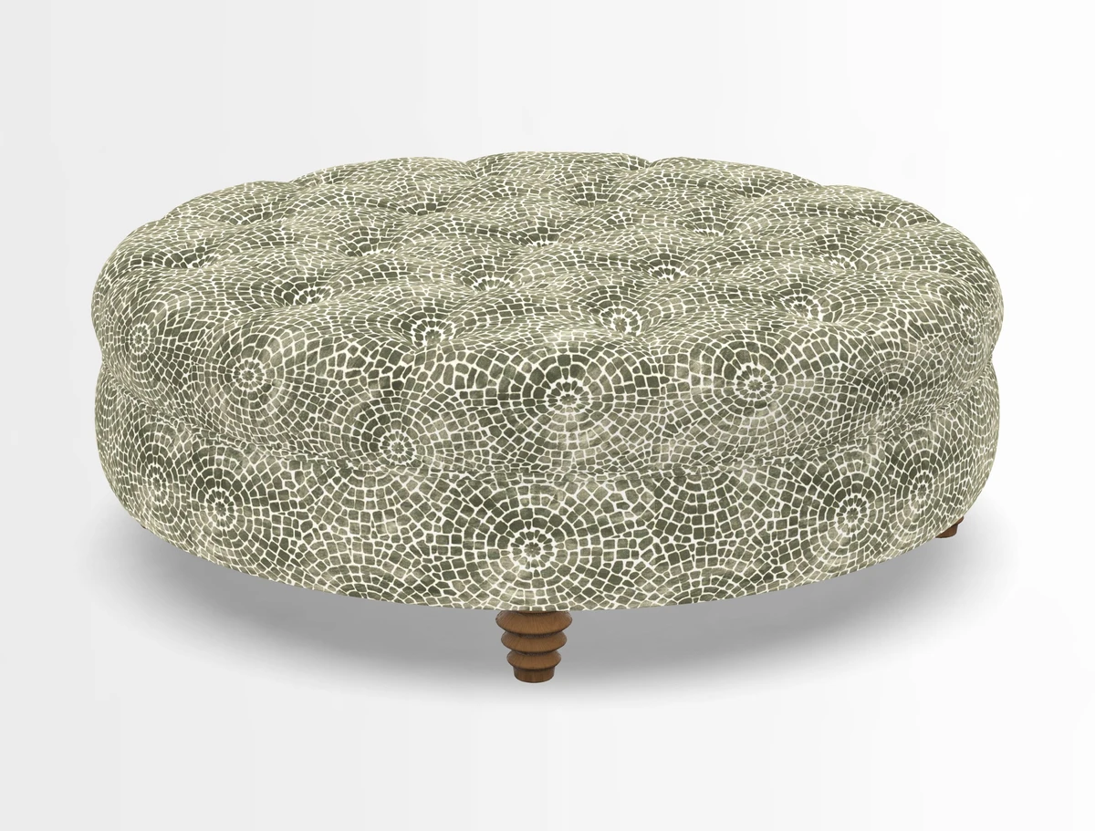 Helmsley Round Footstool in Linwood Omega Velvet Navy