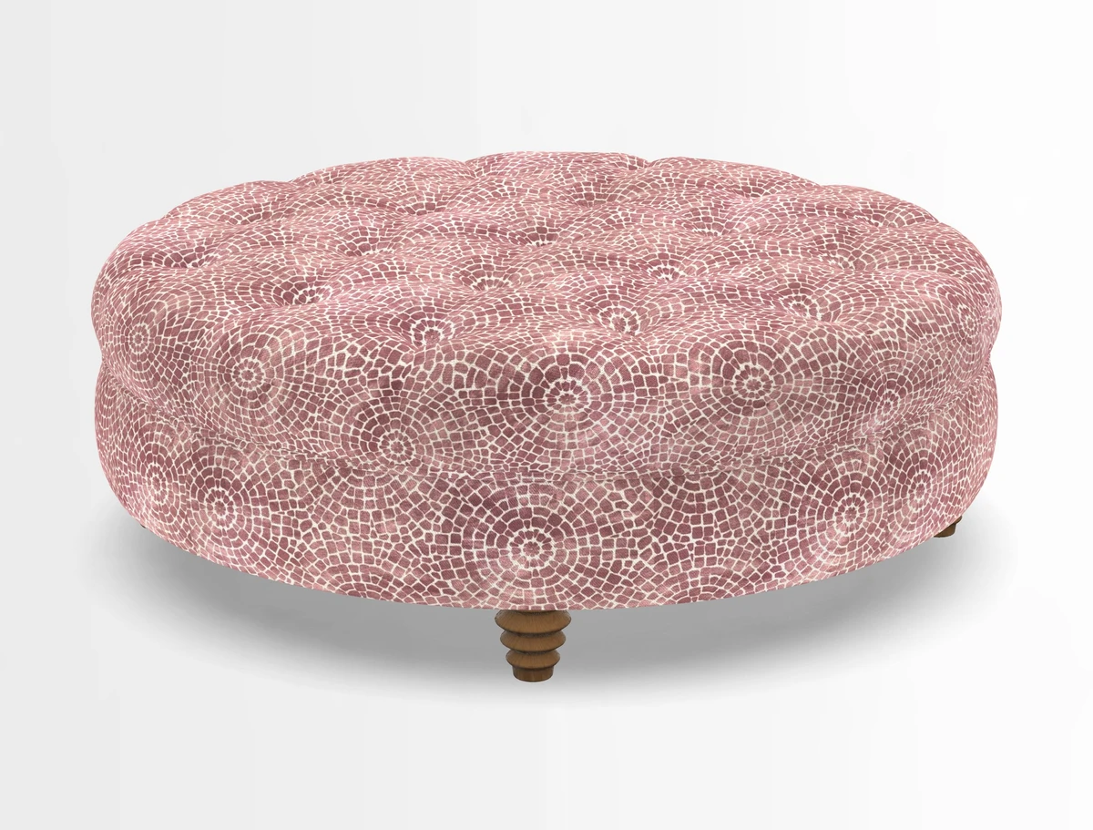 Helmsley Round Footstool in Linwood Omega Velvet Navy