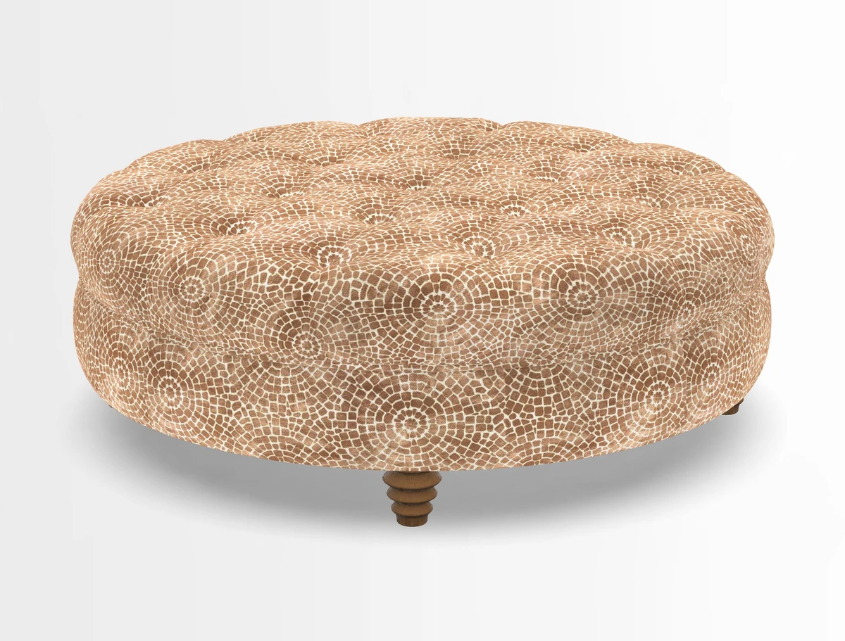 Helmsley Round Footstool in Linwood Omega Velvet Navy