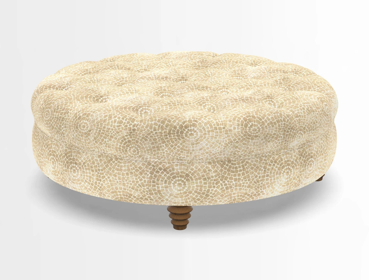 Helmsley Round Footstool in Linwood Omega Velvet Navy