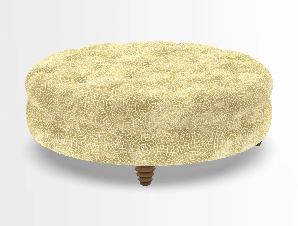 Helmsley Round Footstool in Linwood Omega Velvet Navy