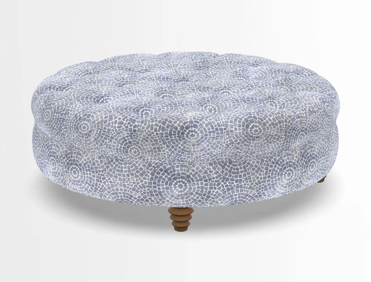 Helmsley Round Footstool in Linwood Omega Velvet Navy