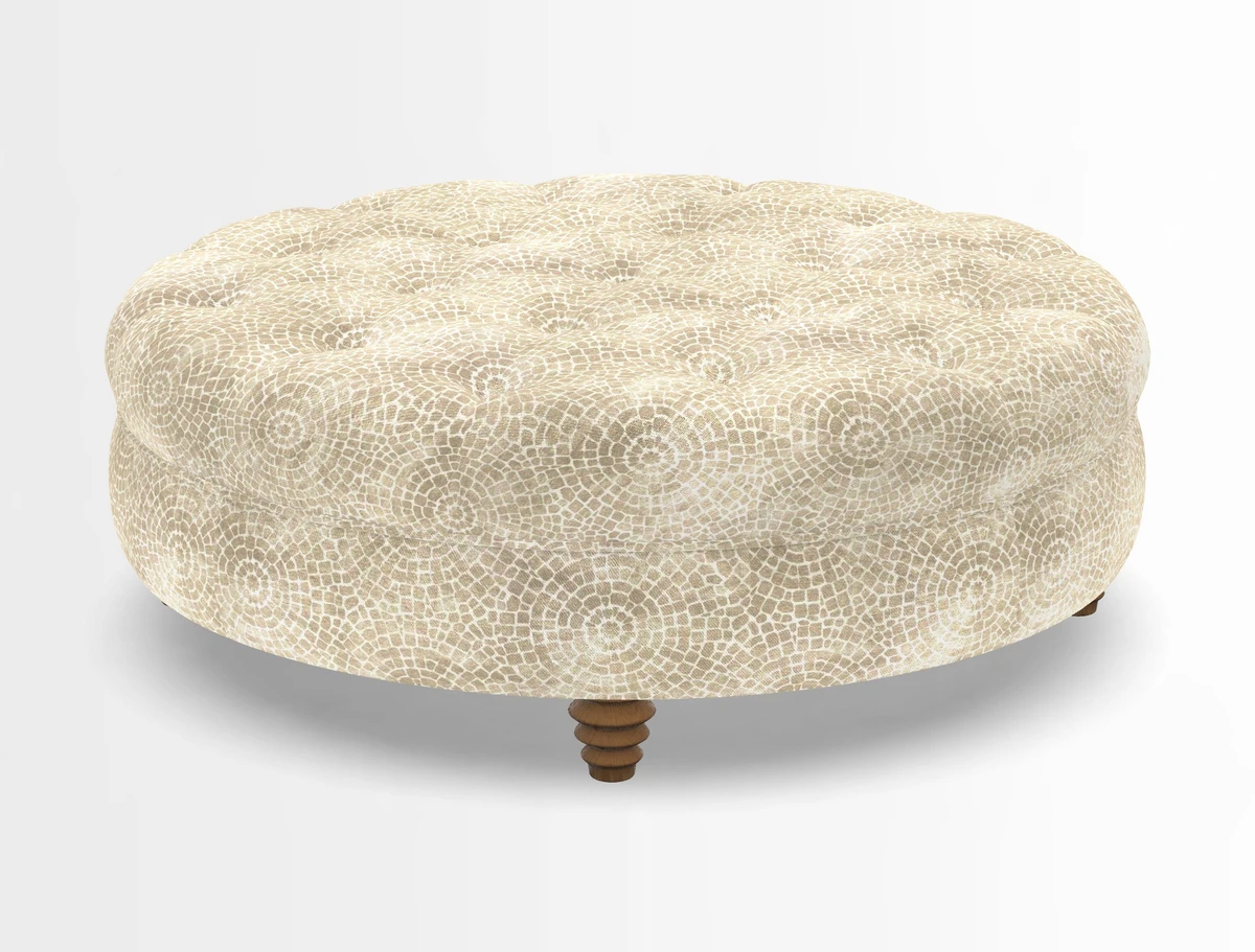 Helmsley Round Footstool in Linwood Omega Velvet Navy