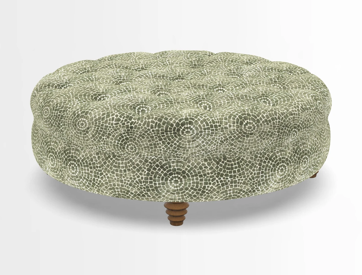 Helmsley Round Footstool in Linwood Omega Velvet Navy