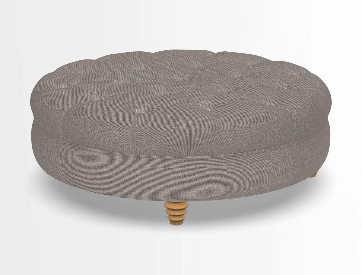 Helmsley Round Footstool in Linwood Omega Velvet Navy
