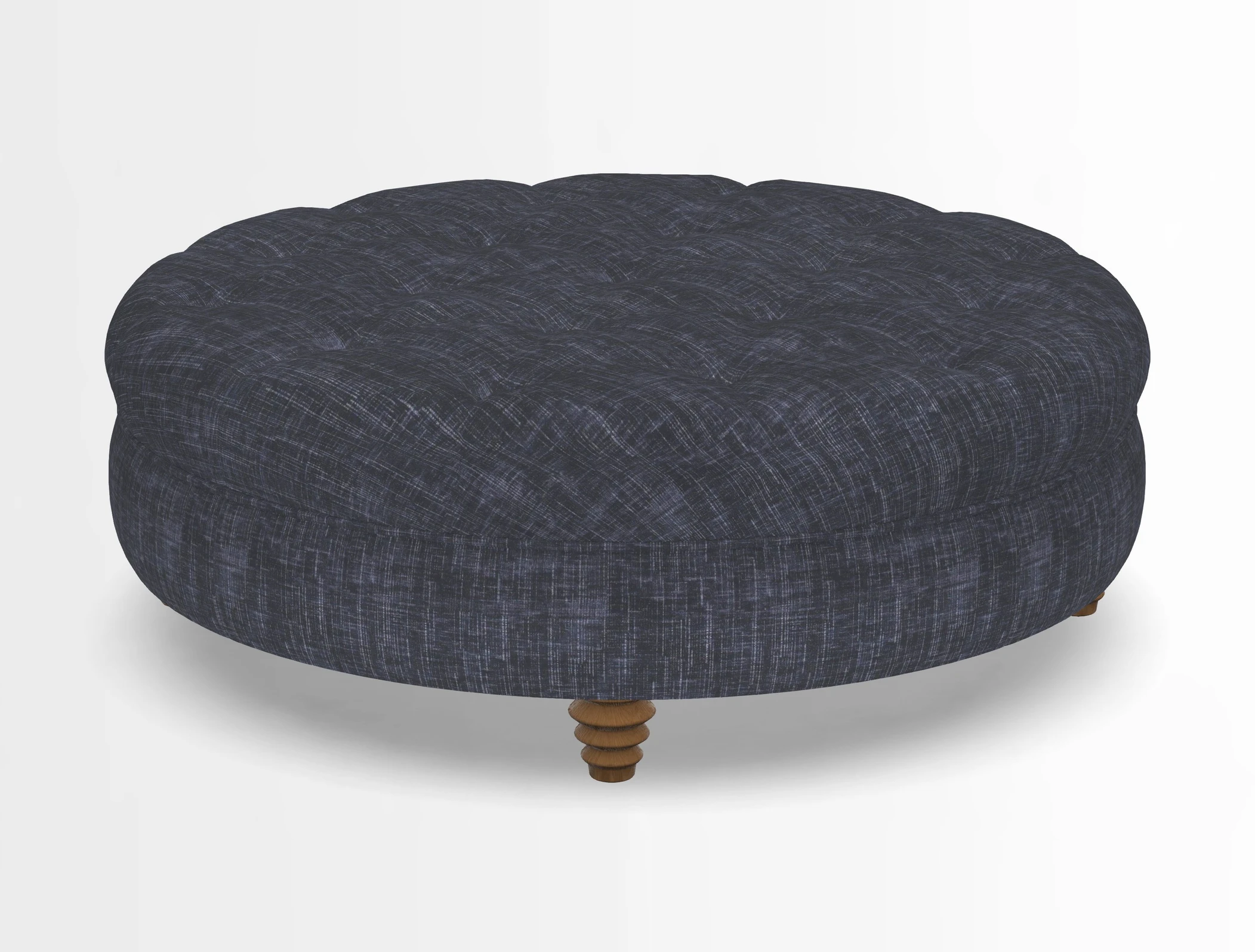 Helmsley Round Footstool in Linwood Omega Velvet Navy