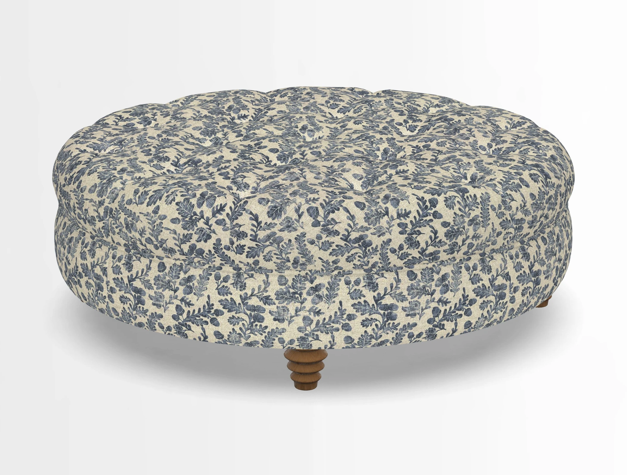 Helmsley Round Footstool in Linwood Omega Velvet Navy