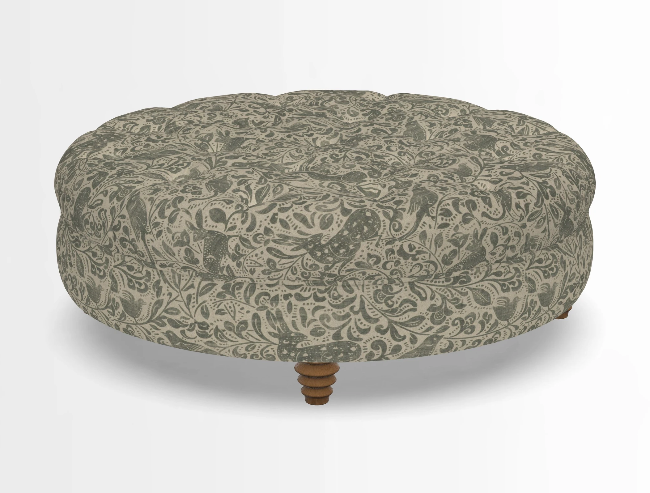 Helmsley Round Footstool in Linwood Omega Velvet Navy