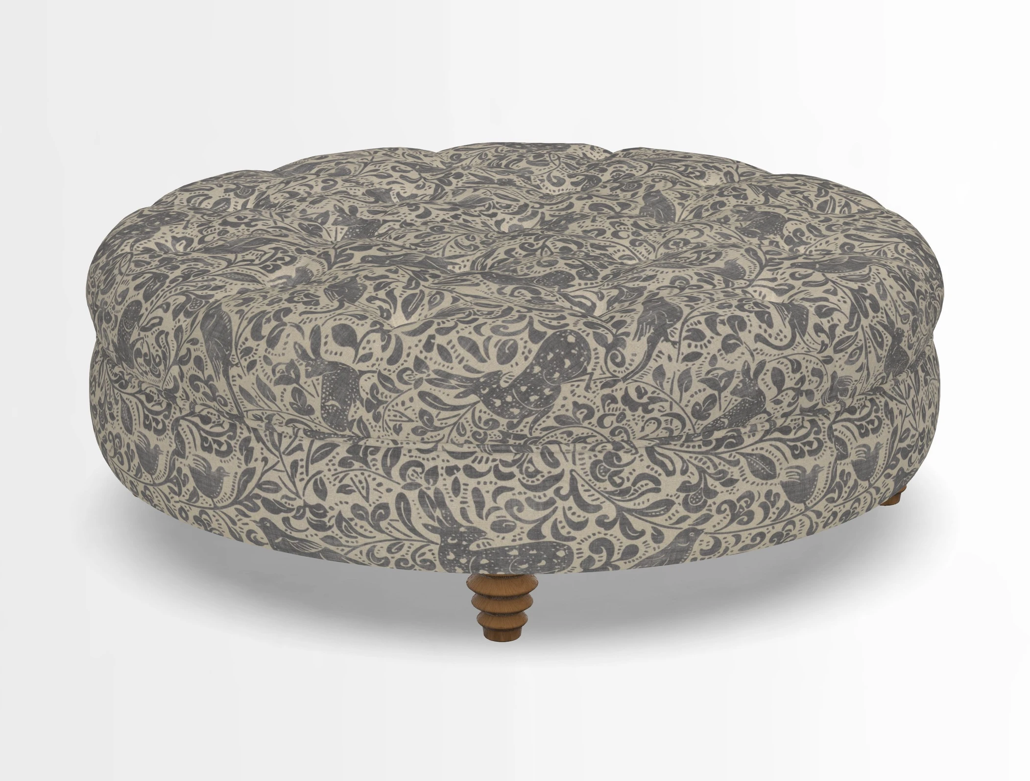 Helmsley Round Footstool in Linwood Omega Velvet Navy
