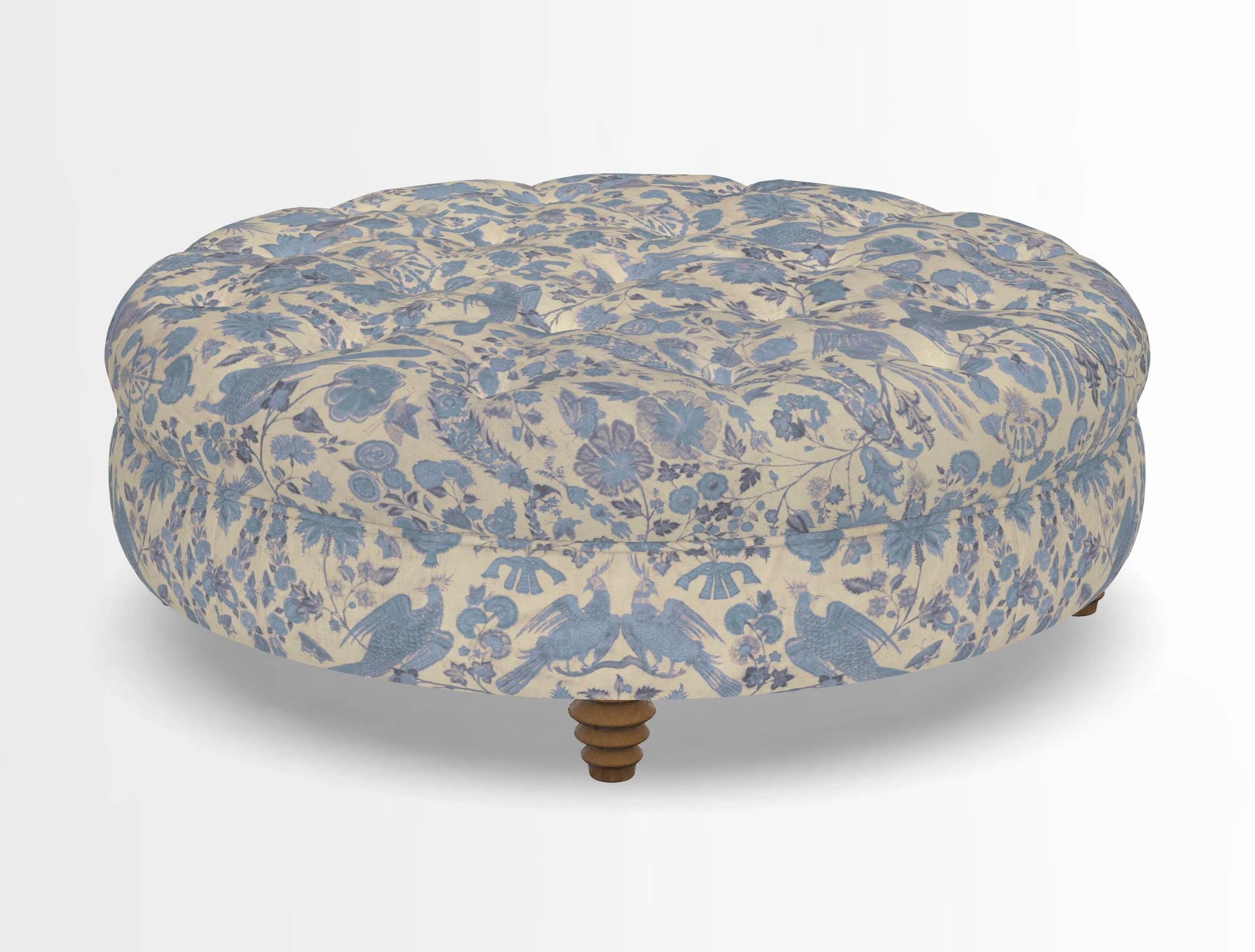 Helmsley Round Footstool in Linwood Omega Velvet Navy