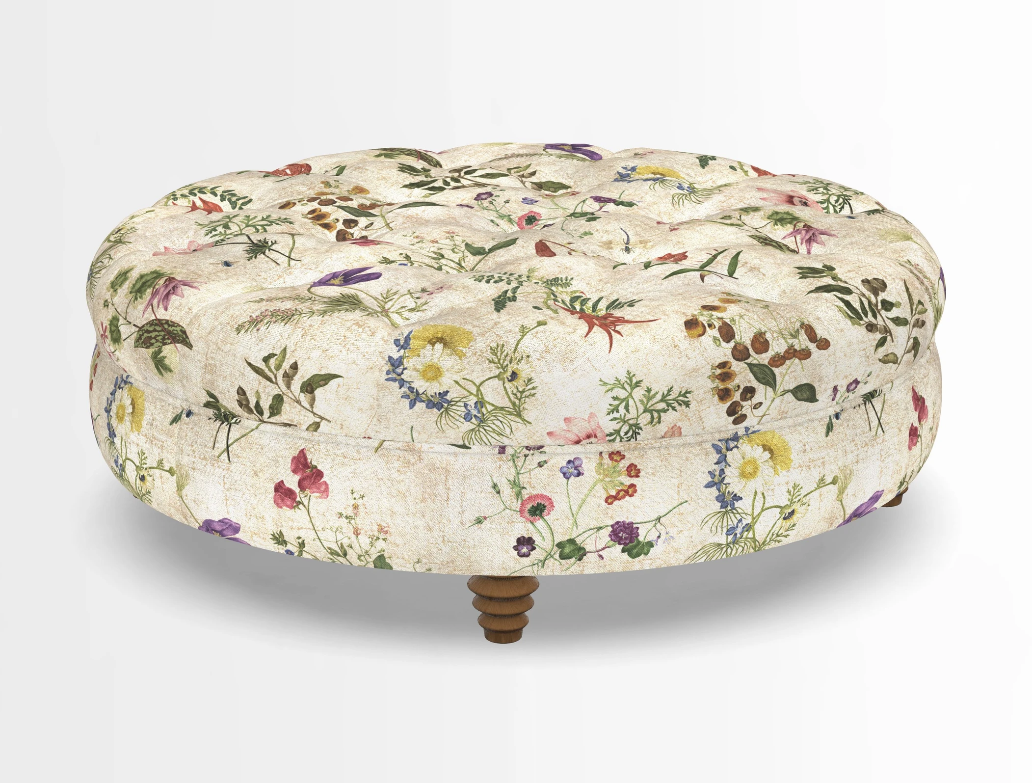 Helmsley Round Footstool in Linwood Omega Velvet Navy