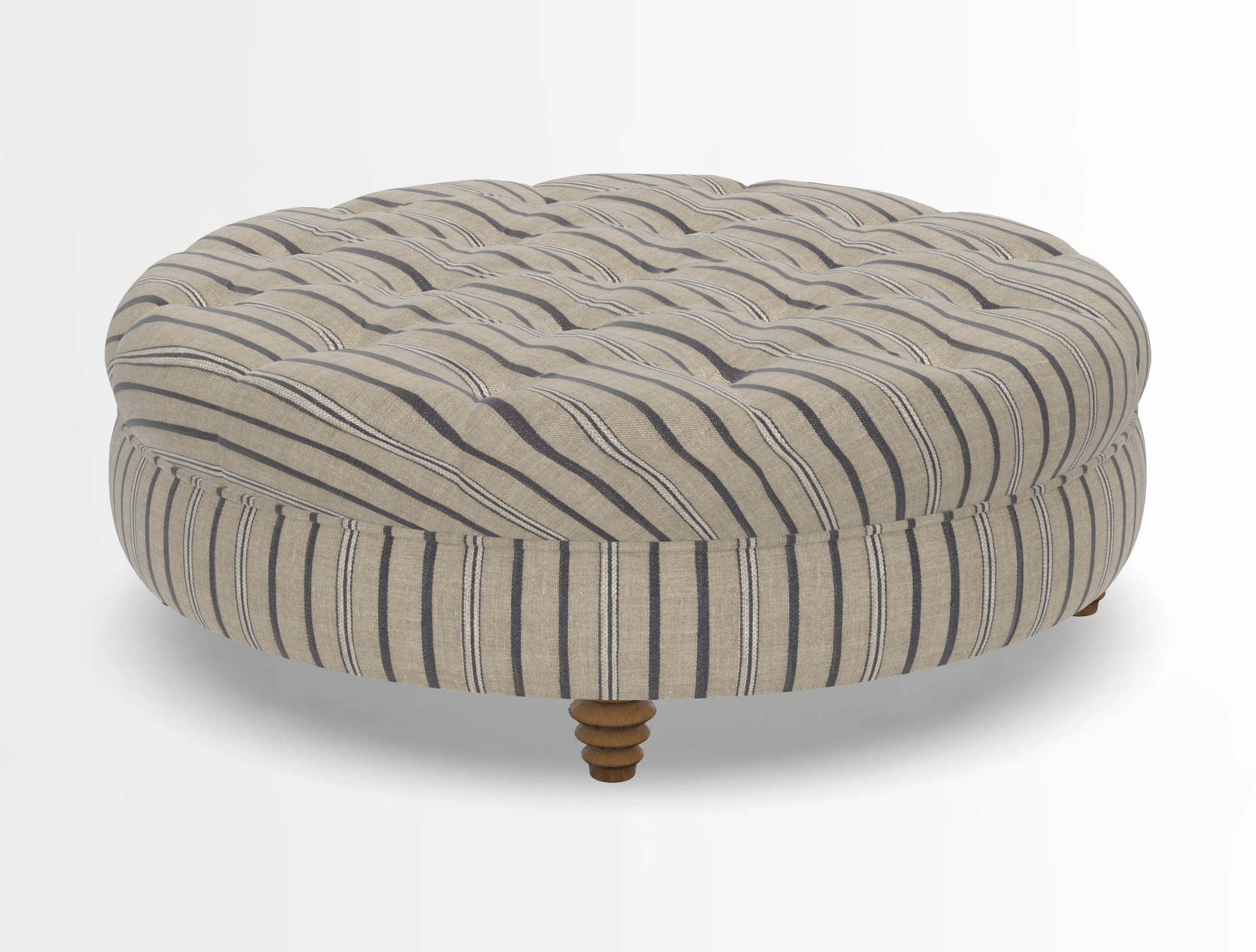 Helmsley Round Footstool in Linwood Omega Velvet Navy