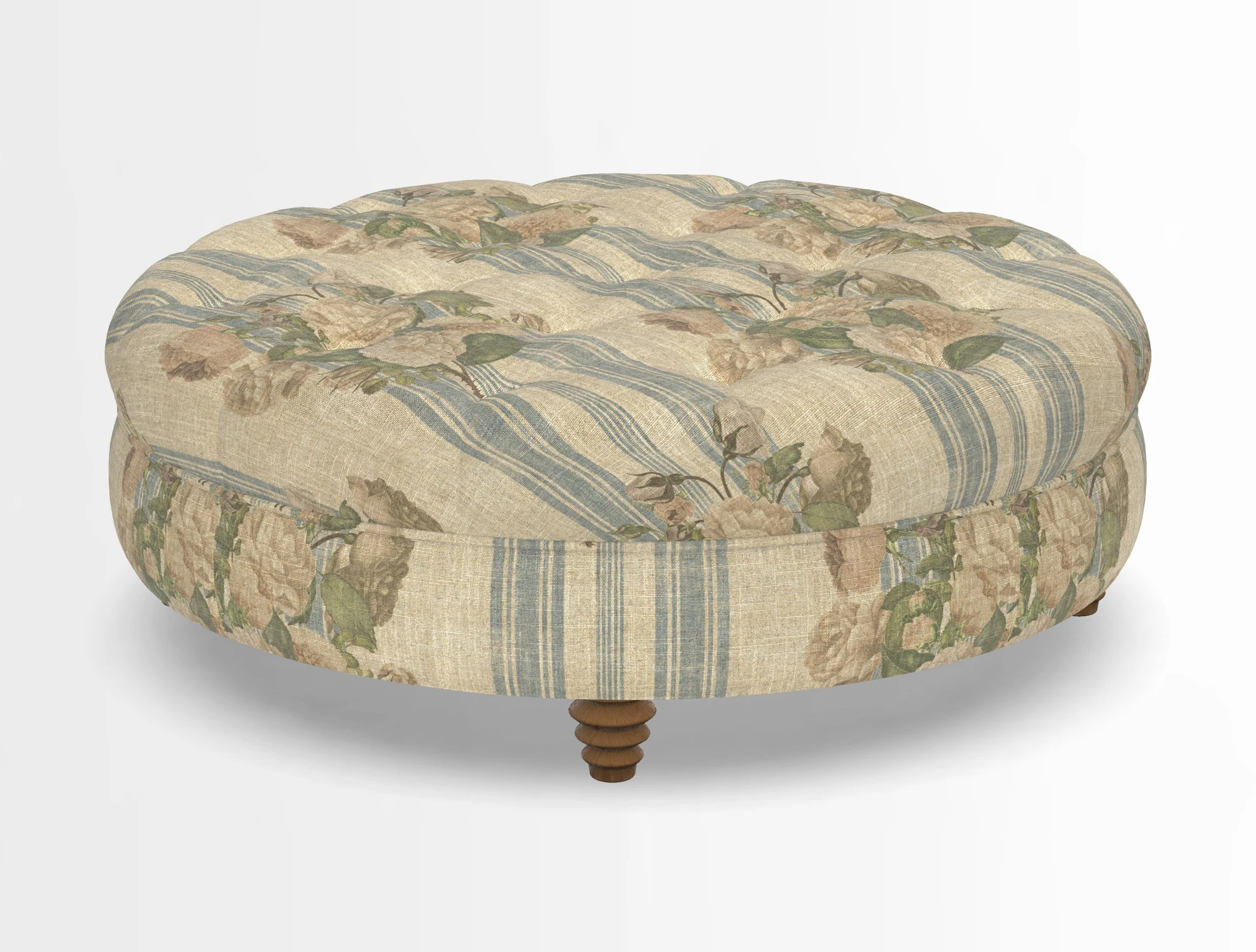 Helmsley Round Footstool in Linwood Omega Velvet Navy