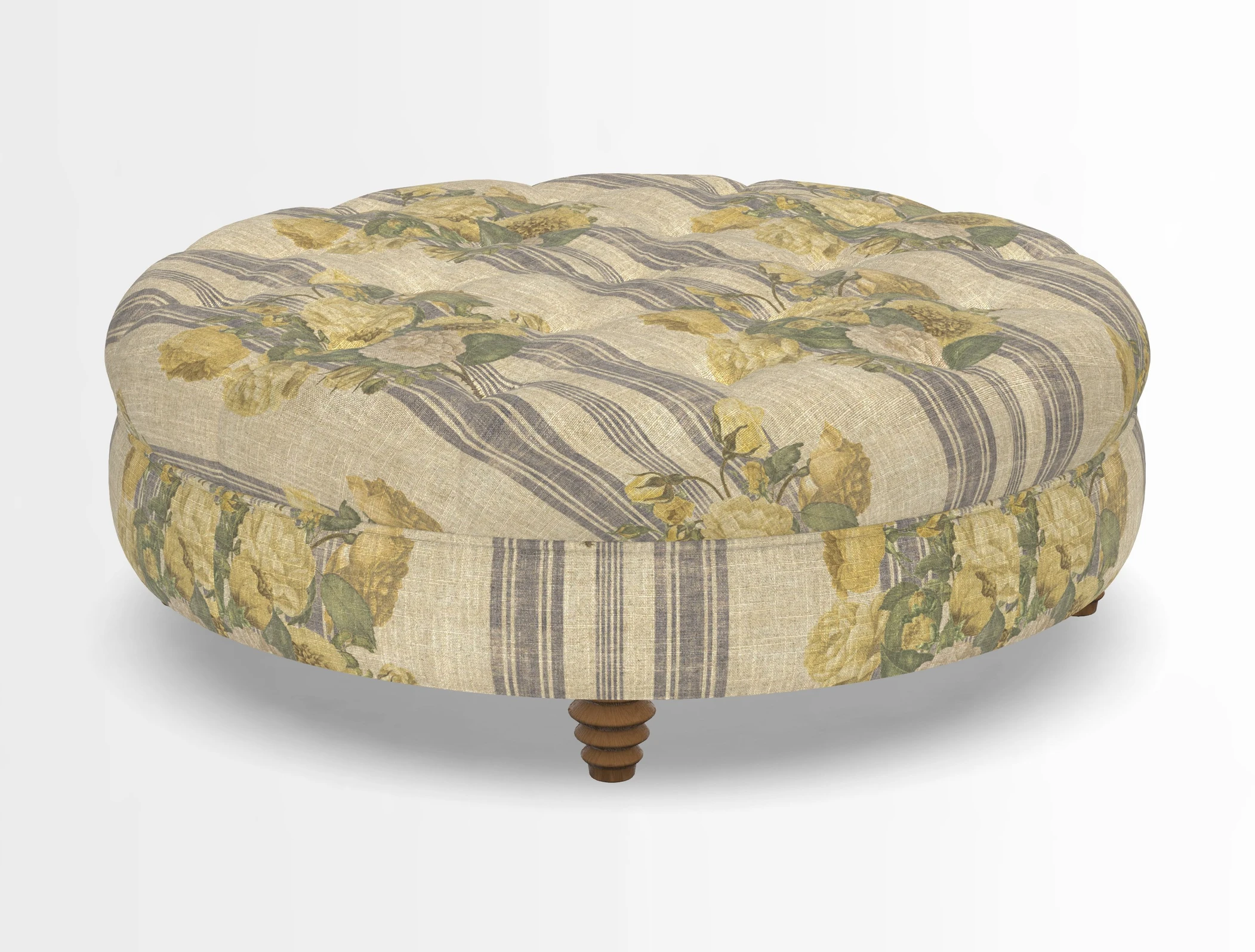 Helmsley Round Footstool in Linwood Omega Velvet Navy