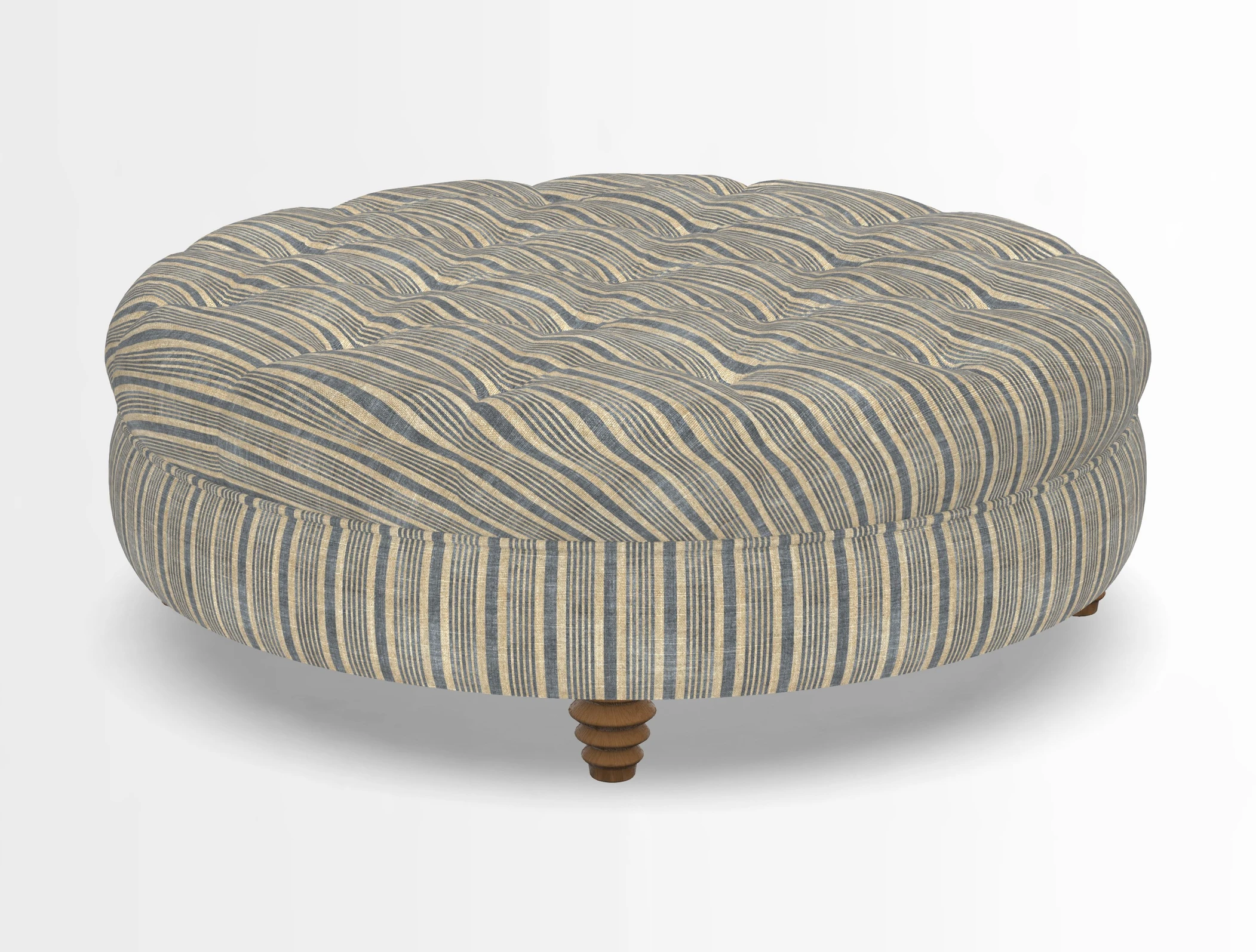 Helmsley Round Footstool in Linwood Omega Velvet Navy