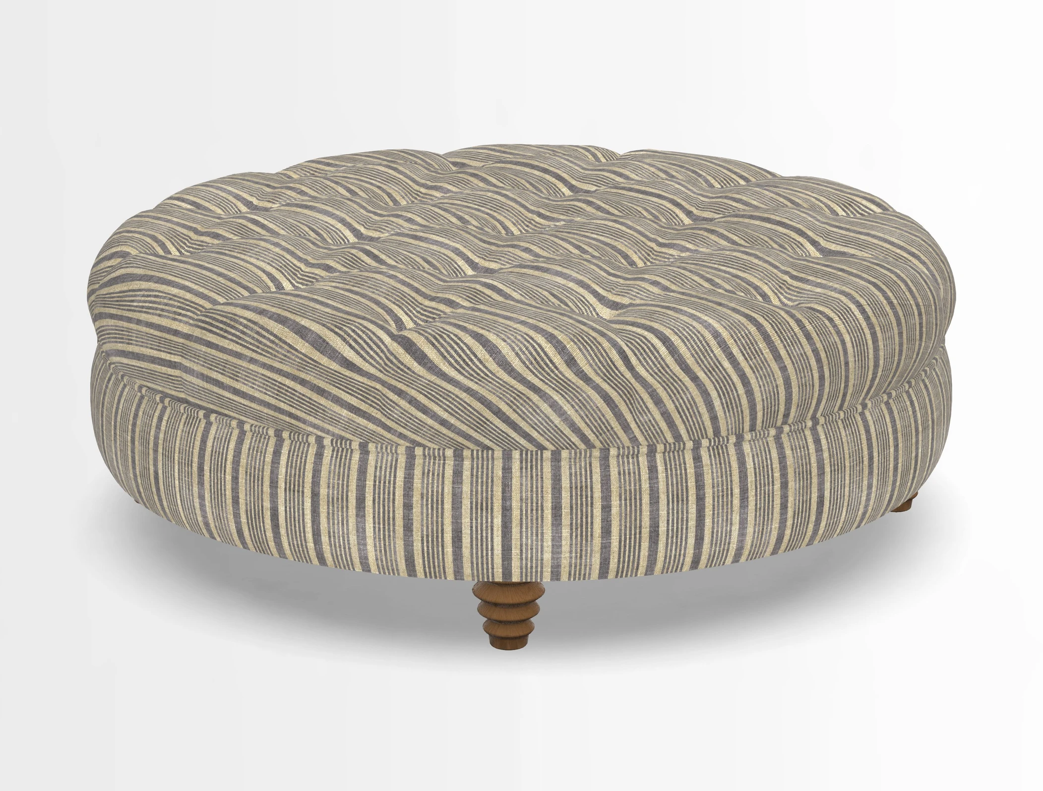 Helmsley Round Footstool in Linwood Omega Velvet Navy