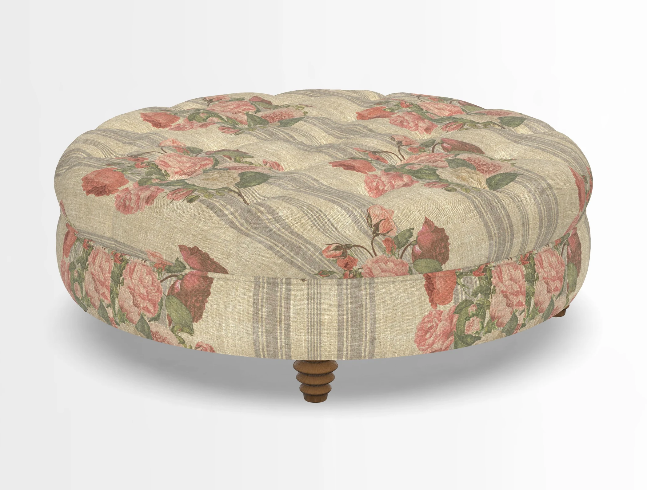 Helmsley Round Footstool in Linwood Omega Velvet Navy